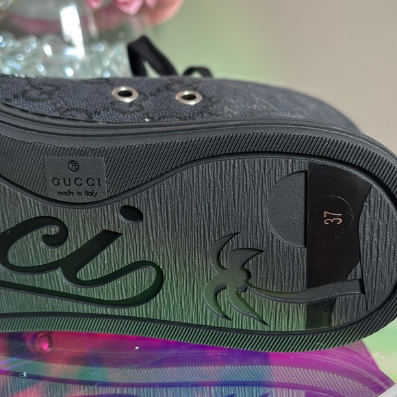 NWOT GUCCI💓 Black High-Top Sneakers 37 fits 7.5 - Picture 8 of 13